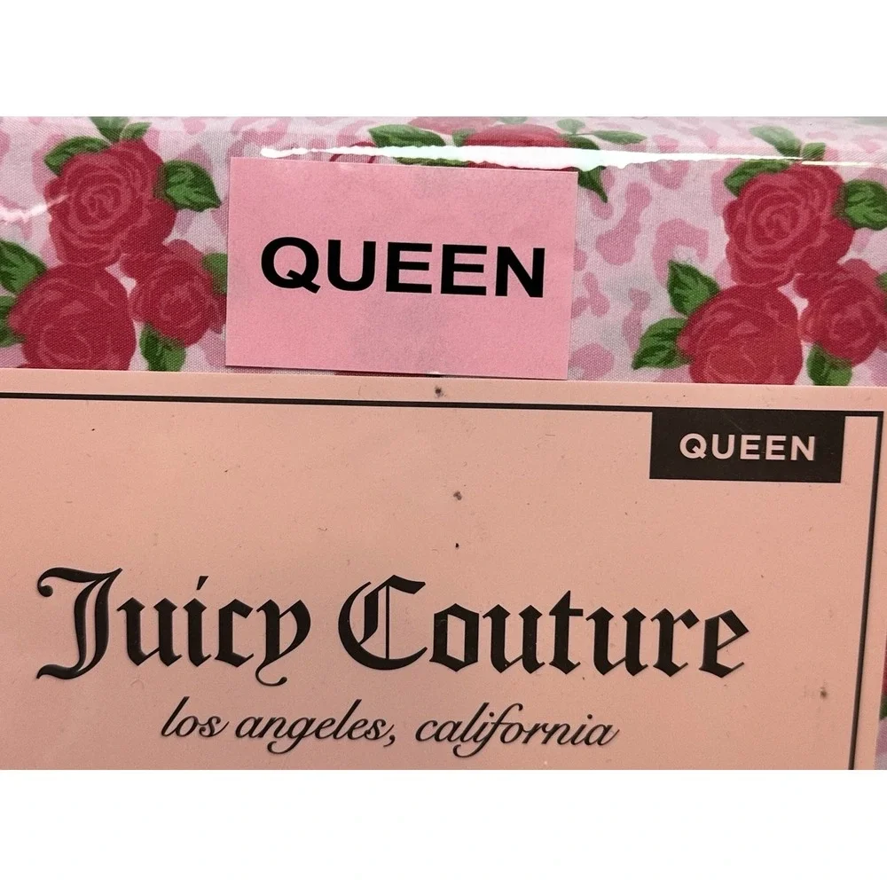 Juicy Couture Queen Sheet Set Pink Rose Leopard 6 Piece Bedding Set New